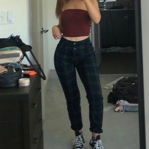 brandy melville green & navy plaid pants